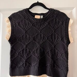 Elie Tahari Black Textured Crew Neck Sweater